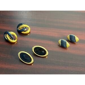 VTG Earring Lot of 3 Gold Tone Navy Enamel Napier Preppy Retro